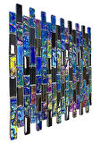 Mutfak tezgah arası, Havuz, Banyo, Sauna, Spa, iç ve dış kaplama ve dekorasyon uygulamalarında tüm yüzeyler için, 15x48mm. Lüster Black-Lüster Blue Mix. 30x30cm. Fileli Kristal Cam Mozaik.