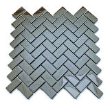 Mutfak tezgah arası ve iç mekan kaplama ve dekorasyon uygulamaları için, 23x48mm. Herringbone dizgili Gümüş Krom, 30x30cm. Fileli Kristal Mozaik.
