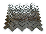 Mutfak tezgah arası ve iç mekan kaplama ve dekorasyon uygulamaları için, 23x48mm. Herringbone dizgili Gümüş Krom, 30x30cm. Fileli Kristal Mozaik.