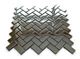Mutfak tezgah arası ve iç mekan kaplama ve dekorasyon uygulamaları için, 23x48mm. Herringbone dizgili Gümüş Krom, 30x30cm. Fileli Kristal Mozaik.
