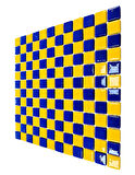 Mutfak tezgah arası, Havuz, Banyo, Sauna, Spa, iç , dış, zemin, duvar, kaplama ve dekorasyon uygulamalarında tüm yüzeyler için, 25x25mm. Sarı-Mavi, Damalı, 31.5x31.5cm. Fileli Cam Mozaik.
