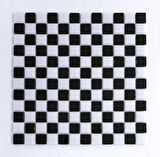 Mutfak tezgah arası, Havuz, Banyo, Sauna, Spa, iç , dış, zemin, duvar, kaplama ve dekorasyon uygulamalarında tüm yüzeyler için, 25x25mm. Siyah-Beyaz, Damalı, 31.5x31.5cm. Fileli Cam Mozaik.