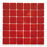 Mutfak tezgah arası, Havuz, Banyo, Sauna, Spa, iç , dış, zemin, duvar, kaplama ve dekorasyon uygulamalarında tüm yüzeyler için, 50x50mm. Kırmızı,  31.5x31.5cm. Fileli Cam Mozaik.