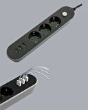 3 USB Çıkışlı Hızlı Şarjlı Anahtarlı Üçlü Priz