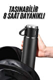Termos Seti 3'lü Bardak Seti Isı Dayanıklı Siyah Paslanmaz Çelik Vakumlu