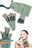 Makyaj Fırça Seti Yeşil 13 Parça Fondöten Fırçası Allık Fırçası Far Fır