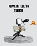 Telefon Video Çekim Kiti LED Aydınlatma Mikrofon Tripodlu Tam Set