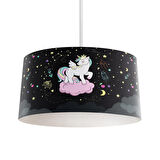 MEKTA HOME BEBEK VE ÇOCUK ODASI Pembe Bulut Üzerinde Unicorn Desenli Siyah Avize