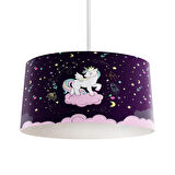 MEKTA HOME BEBEK VE ÇOCUK ODASI Pembe Bulut Üzerinde Unicorn Desenli Mor Avize