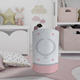 MEKTA HOME BEBEK VE ÇOCUK ODASI Çelenk ve Yıldız Desenli Pembe Gri Çerçeveli Oyuncak Sepeti