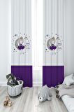 MEKTA HOME BEBEK VE ÇOCUK ODASI Ayda Oturan Mor Prenses Kız Desenli 2 Kanat Fon Perde