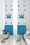 MEKTA HOME BEBEK VE ÇOCUK ODASI Mavi Kral Taç Desenli 2 Kanat Fon Perde