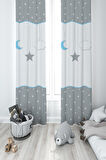 MEKTA HOME BEBEK VE ÇOCUK ODASI Yıldız ve Ay Desenli Çerçeveli 2 Kanat Fon Perde