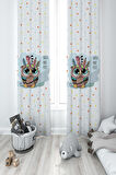 MEKTA HOME BEBEK VE ÇOCUK ODASI Baykuş Desenli 2 Kanat Fon Perde