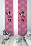 MEKTA HOME BEBEK VE ÇOCUK ODASI Büyük Kalpli Minnie Mause Desenli 2 Kanat Fon Perde