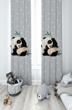 MEKTA HOME BEBEK VE ÇOCUK ODASI Sevimli Panda Desenli 2 Kanat Fon Perde