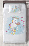 MEKTA HOME BEBEK VE ÇOCUK ODASI Kalpli Unicorn Desenli Yatak Örtüsü
