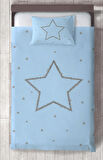MEKTA HOME BEBEK VE ÇOCUK ODASI Büyük Gri Yıldız Desenli Mavi Yatak Örtüsü