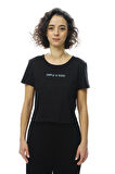 KADIN CROP BASIC BASKILI TSHIRT