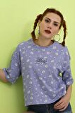 KADIN ÇİÇEK DESENLİ CROP T-SHIRT