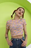 KADIN BASKI DETAYLI CROP T-SHIRT