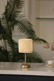 Hazeran & Rattan Masa Üstü Kablosuz Şarjlı Masa Lambası - Alt Uzun Eskitme Gold