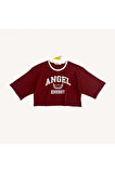 Angel Baskılı Oversize Crop Tişört