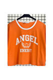Angel Baskılı Oversize Crop Tişört