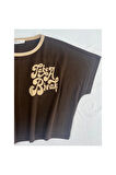 Slogan Baskılı Crop Oversize Tişört