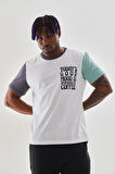 Uniseks Renkli Kısa Kollu Beyaz Bisiklet Yaka Slogan Baskılı Tişört