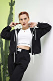 Kadın Kapşonlu Fermuarlı Crop Sweatshırt