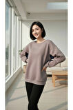 Kadın Rahat Kesim İçi Şardonlu Oversize Slogan Baskılı Sweatshirt