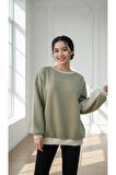Kadın Rahat Kesim İçi Şardonlu Oversize Slogan Baskılı Sweatshirt