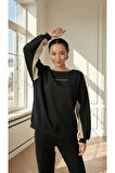 Kadın Rahat Kesim İçi Şardonlu Oversize Slogan Baskılı Sweatshirt