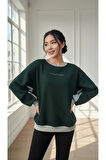 Kadın Rahat Kesim İçi Şardonlu Oversize Slogan Baskılı Sweatshirt