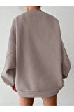 Rahat Kesim Slogan Baskılı Şardonlu Oversize Sweatshirt