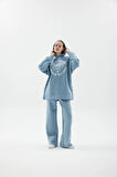 UZUN TUNIC BOY OVERSIZE KAPŞONLU BASKILI YIRTMAÇLI SWEATSHIRT