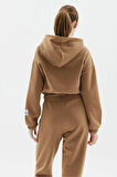 CROP KAPŞONLU BASKILI CEPLİ SWEATSHIRT