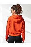 Crop Kapşonlu 3 Iplik Turuncu Şardonlu Sweatshırt