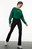 Bel Korse Detaylı Crop Slogan Baskılı Sweatshirt