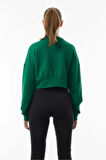 Bel Korse Detaylı Crop Slogan Baskılı Sweatshirt