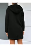 SİYAH KAPŞONLU FERMUARLI UZUN KALIN OVERSIZE ÖRME HIRKA SWEATSHIRT