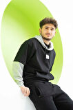 Unisex Kapüşonlu Siyah Gri Collage Sweatshirt