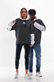 LACİVERT KIRÇILLI TRİKO GÖRÜNÜMLÜ ÖRME UNISEKS KAPŞONLU OVERSIZE SWEATSHIRT