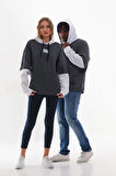 LACİVERT KIRÇILLI TRİKO GÖRÜNÜMLÜ ÖRME UNISEKS KAPŞONLU OVERSIZE SWEATSHIRT