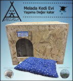 Melada Kedi Evi Dış Ortam Uygun Ahşap Kedi Evi OSB Minderli 61x41x36 cm