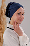 Tesettür Fırfırlı Çapraz Bone Lacivert