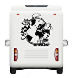 120 x 120 cm Kamp Hayatı Dünya Karavan Sticker. Off Road Çıkartmaları