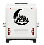 120 x 120 cm Ay Manzarası Geyik ve Orman Karavan Sticker. Off Road Çıkartmaları