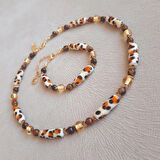 Murano Leopar Kaplan Gözü Doğal Taş Kolye Bileklik Seti